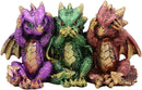 Ebros Metallic Three Wise Baby Dragon Set See Hear Speak No Evil Statue 3.5"H