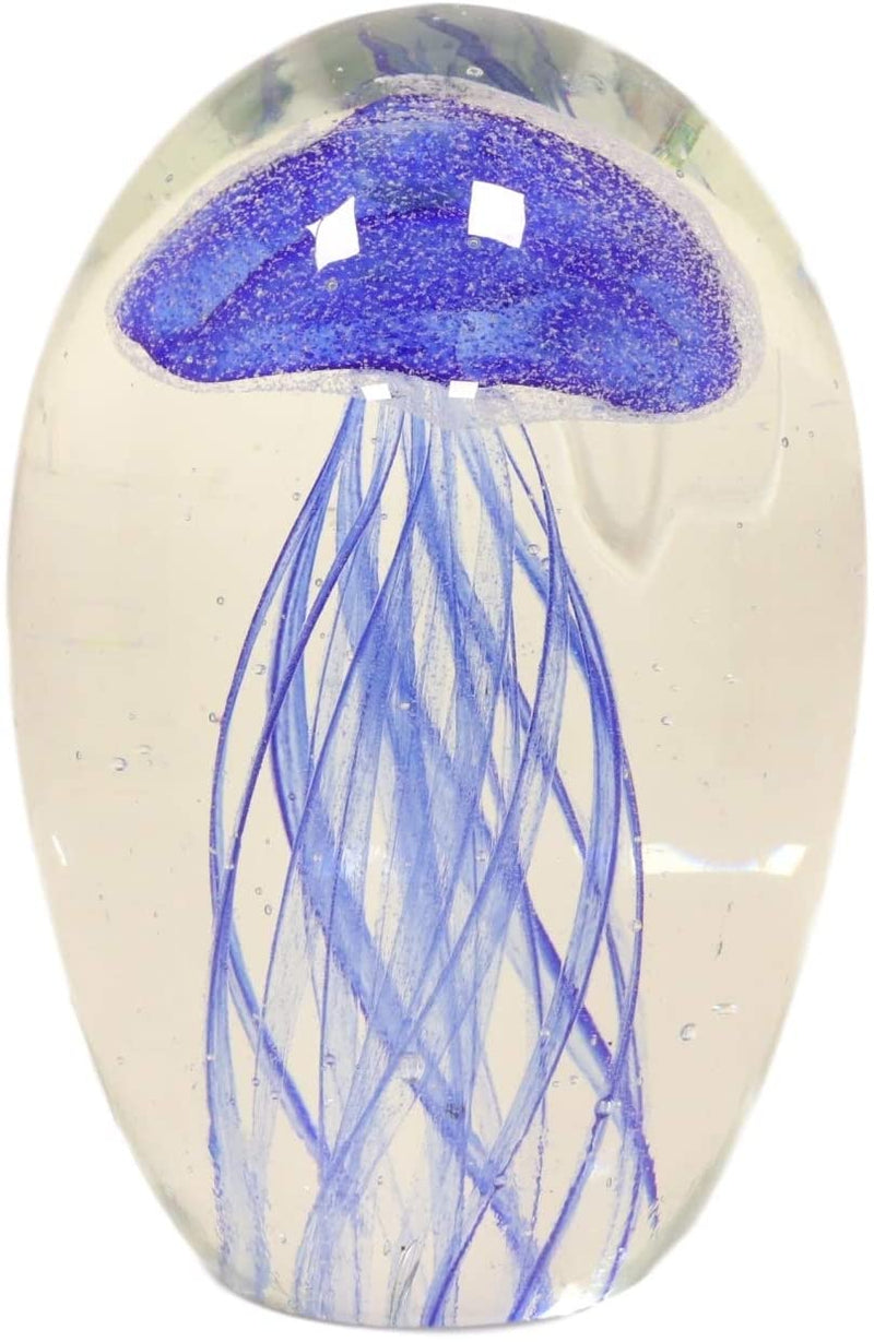 Ebros Art Glass Glow in The Dark Translucent Jellyfish & LED Base (Dark Blue)