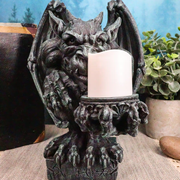 Gothic Wyvern Gargoyle Tea Light Candle Holder Guardian Kneeling Serva–  Ebros Gift
