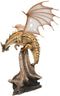 Ebros Gold Color Desert Pterosaur Dinosaur Dragon Perching On Rock Statue 14.5"H