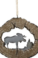 Rustic Western Emperor Moose Faux Wood Log Set of 4 Christmas Tree Ornaments