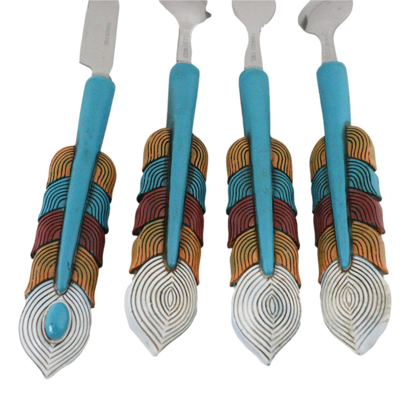 Southwest Chic Indian Turquoise Feather Flatware 4 Spoon Teaspoon Fork–  Ebros Gift