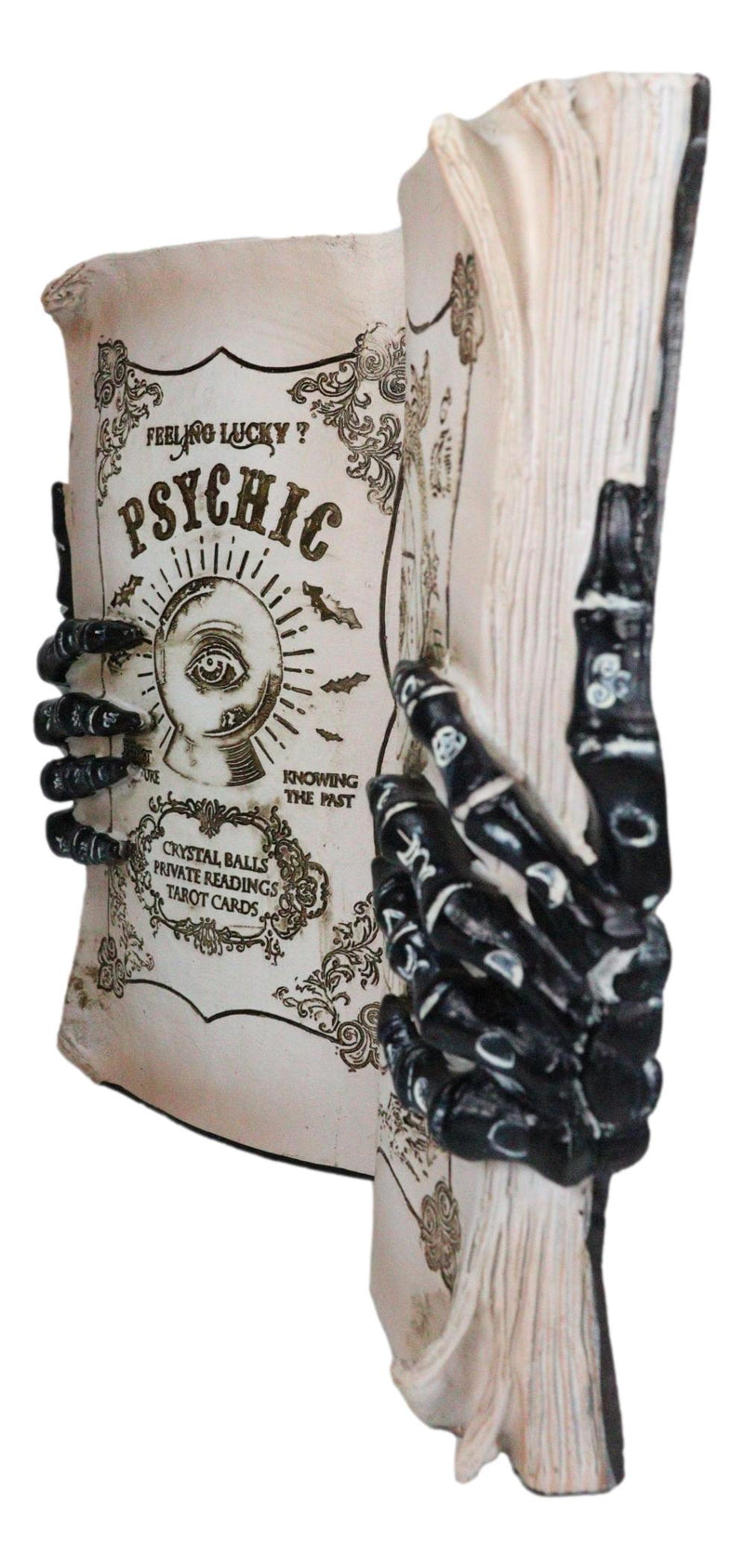 Evil Eye Psychic Book of Occult Alchemy Wicca With Skeleton Fingers Figurine