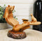 Big Cat Leopard Figurine Faux Wood Resin Cutout Carving Jungle Safari Scene