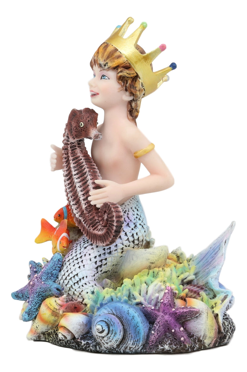 Ebros Sheila Wolk Ocean Treasure Chest Merboy with Seahorse Starfish Clownfish 7"H