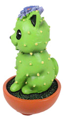 Ebros Maneki Neko Kitty Cat Faux Succulent Cactus With Flower In A Pot Mini Figurine