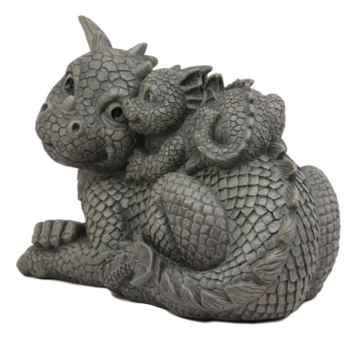 Ebros Piggyback Mother And Baby Dragon Family Faux Stone Resin Statue 10"L