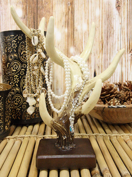 Rustic Buck Deer Antler With Flowers And Feathers Jewelry Tree Or
