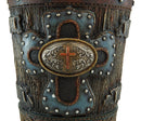 Country Rustic Western Floral Blue Cross With Concho Dry Waste Basket Trash Bin