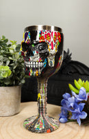 Ebros Black Floral Sugar Skull Wine Goblet Chalice Beverage Drinkware 7.25"H