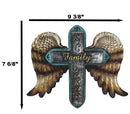 Rustic Western Scroll Art Angel Winged Family Distressed Faux Wood Wall Cross