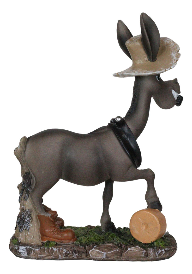 Drunken Donkey With Farmer Hat Smoking Pipe And Kicking Booze Bottle Figurine