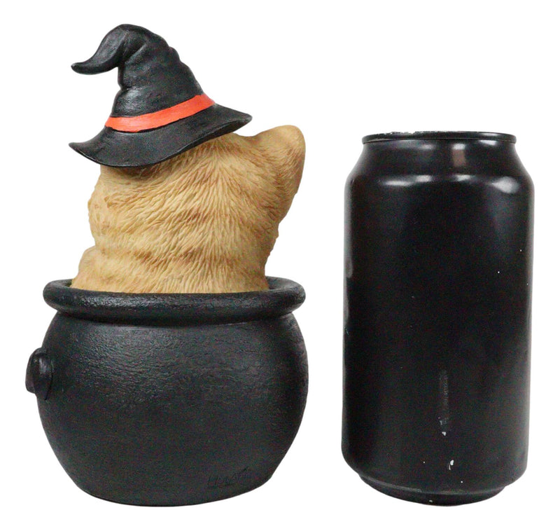 Ebros Witching Hour Halloween Tabby Cat With Witch Hat In Black Cauldron Statue