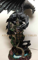 Ebros Large 23.5" Tall Black Dragon Guarding Castle Atop A Rocky Cliff Statue