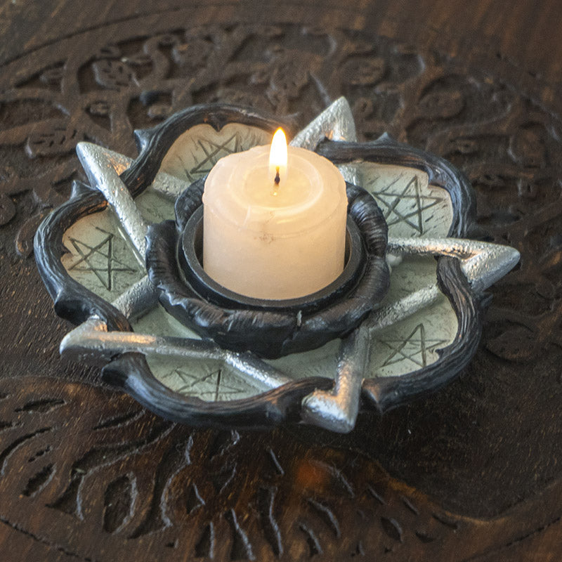 Alchemy Rose of Otralanus Gothic Pentagram Stars Tea Light Votive Candle Holder