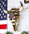 Western Bison Bull Cow Skull With USA Flag Maltese Fire Fighter Cross Wall Decor