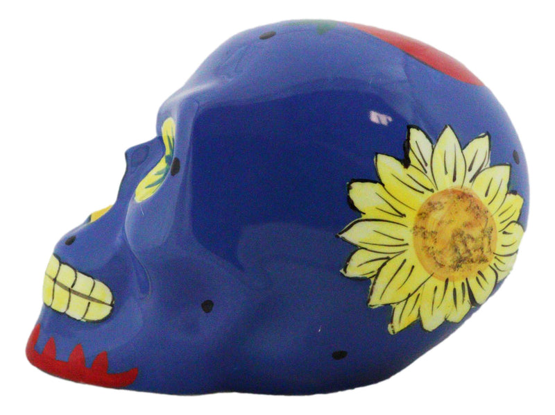 Blue Day Of The Dead Skull Ceramic Figurine Skeleton 7"L Fantasy Home Decor