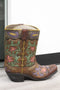 Large Western Floral Lace Vintage Design Cowboy Boot Waste Basket Bin With Lid