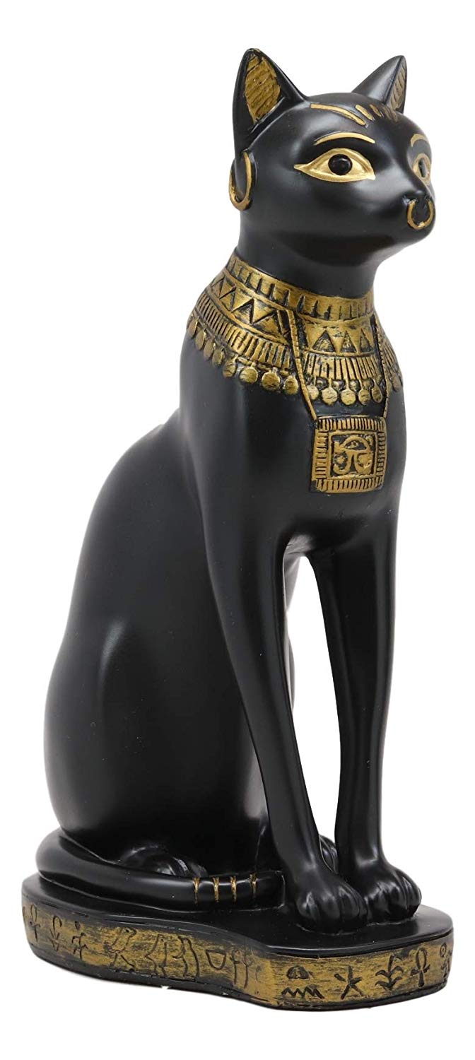 Ebros Black And Gold Egyptian Goddess Bastet Cat Sitting Figurine 9"H Decor Statue