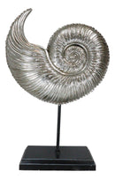 19"H Large Silver Gold Leaf Resin Marine Sea Spiral Nautilus Shell On Pole Stand