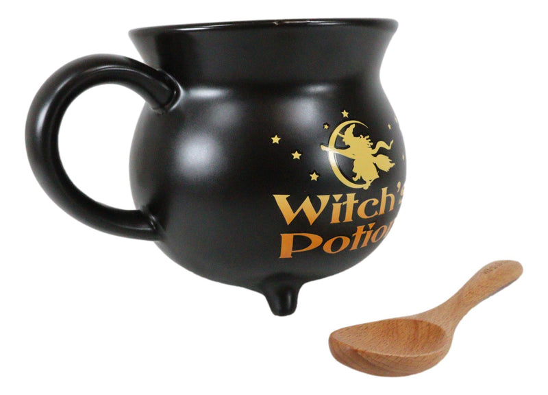 Wicca Witch Potion Broomstick Flight Ceramic Mug Or Bowl 32oz With Wooden Spoon