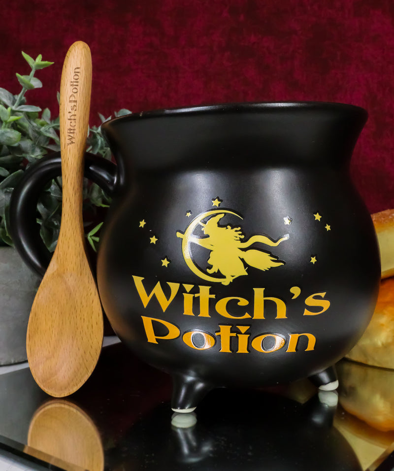 Wicca Witch Potion Broomstick Flight Ceramic Mug Or Bowl 32oz With Wooden Spoon