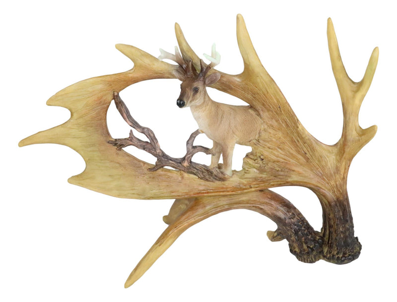 Rustic Western Emperor Moose Antlers With Buck Deer Stag Faux Wood Figurine