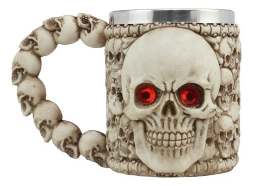 Ossuary Skeleton Heap Of Skulls Ghost Skull With Red Crystal Eyes Coffee Mug