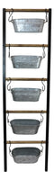 75"H Rustic Galvanized Metal Wood Farmhouse Planter 5 Bucket Tiered Ladder Decor