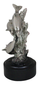 Nautical Marine Sea Dolphins By Coral Reef Silver Electroplated Resin Figurine