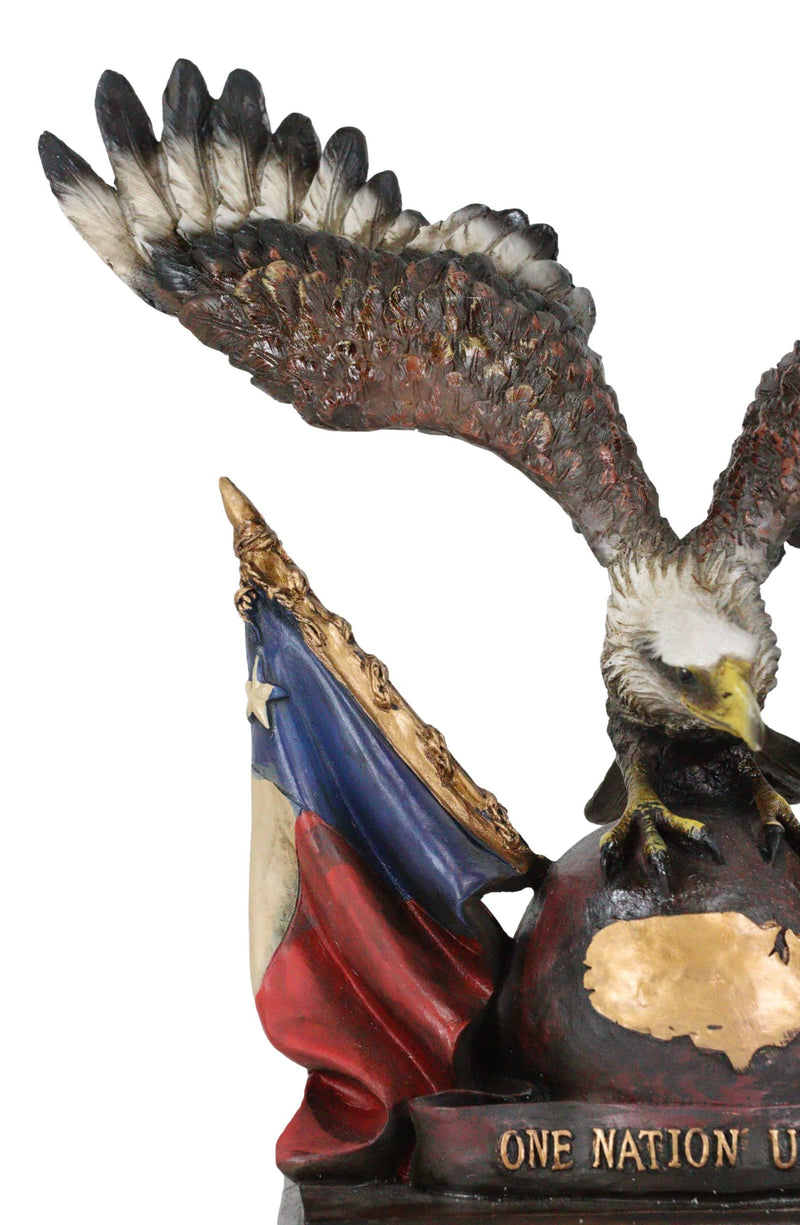 Bald Eagle On Globe With Texas & American Flags Figurine One Nation Under God