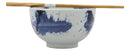 Ebros Japanese Blue Splash Paint Abstract Design Porcelain Bowls With Chopsticks Set 2