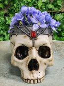 Medieval Gothic Skeleton King Skull With Bejeweled Crown Bowl Planter Figurine