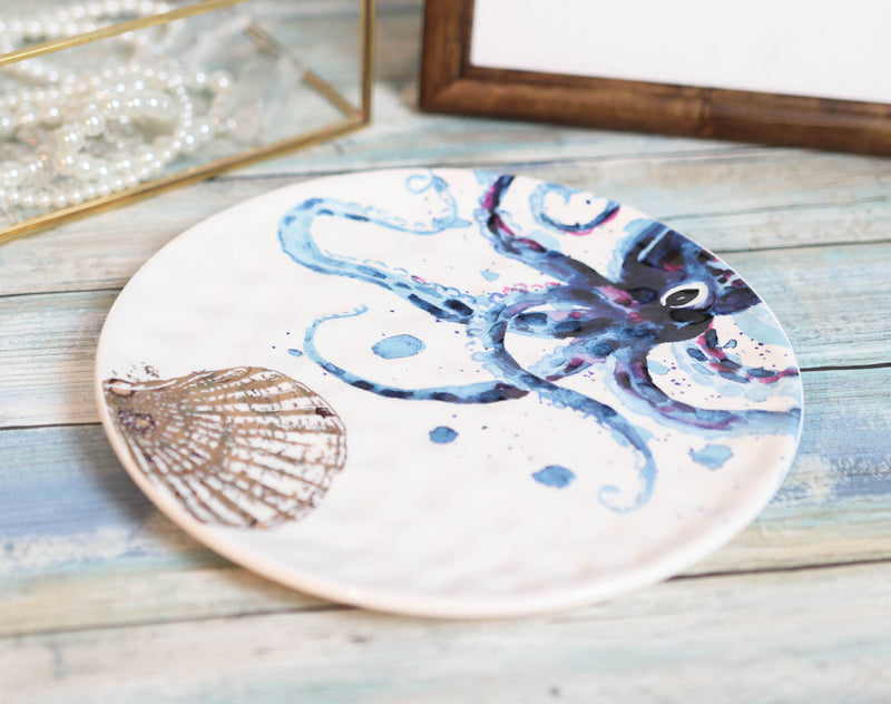 Nautical Marine Ocean Octopus Ceramic Salad Dessert Appetizer Plates Pack Of 2