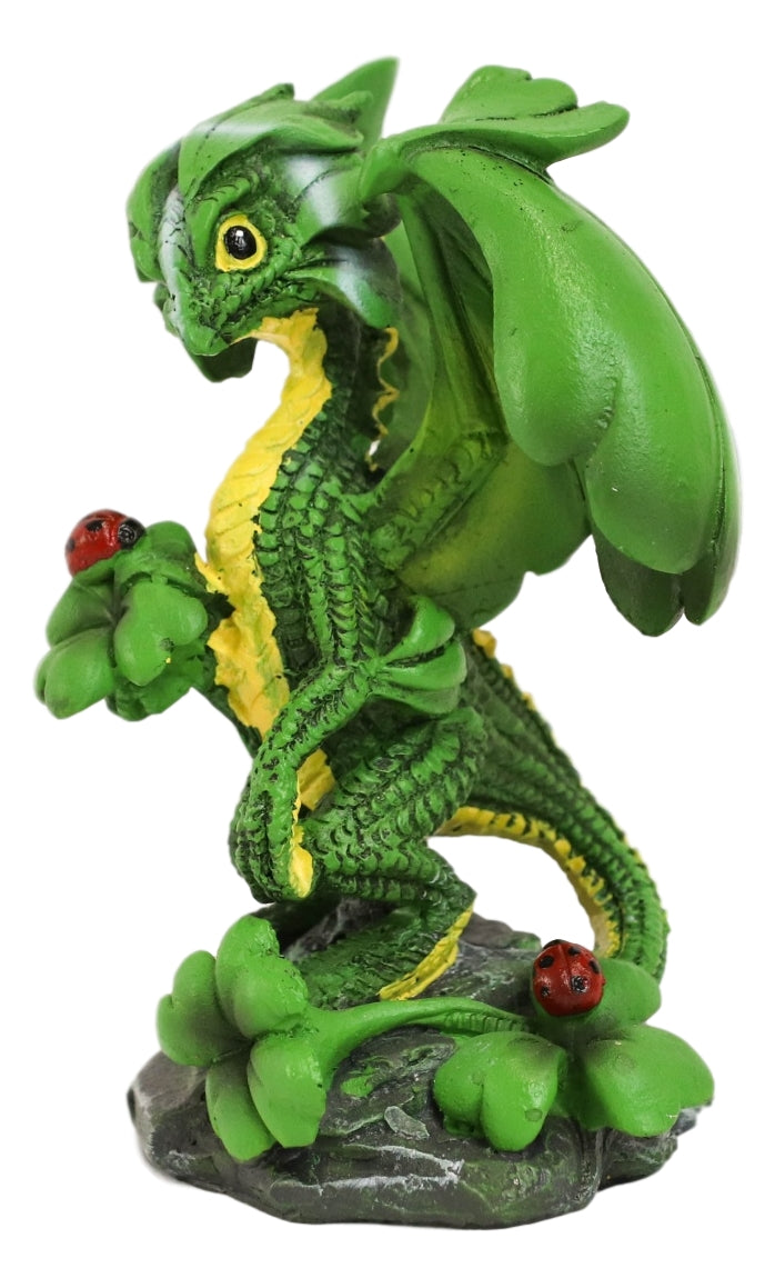 Ebros Colorful Green Irish Lucky Clover Dragon with Ladybugs Statue by Stanley Morrison