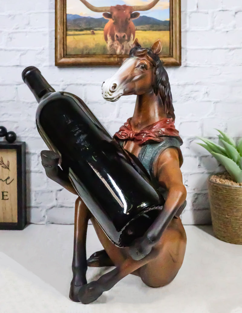 Wild West Western Cowboy Sitting Brown Horse with Red Scarf Wine Bottle Holder