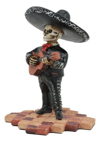 Traditional Folk Mariachi Band Black Skeleton Guitarist Statue Day Of The Dead