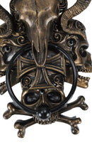 Demon Horned Ram Cranium Skull With Crossed Bone Skulls Decorative Door Knocker