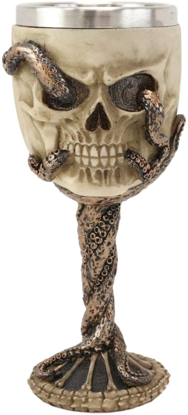 Ebros Shipwrecked Skeleton With Octopus Wine Goblet Chalice Beverage Drinkware