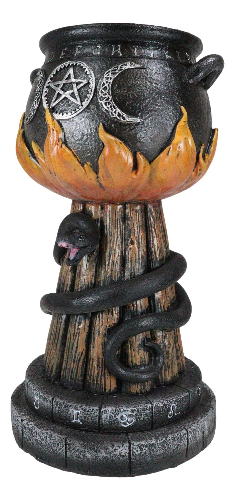 Wicca Triple Moon Witch Cauldron With Snake And Sacred Geometry Candle Holder