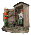 Rustic Deer With Rifle Jumping A Hunter With Newspapers In Outhouse Figurine