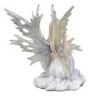 Kneeling Frost Flake Oracle Winter Fairy Holding Crystal Ball Statue 4.5"H