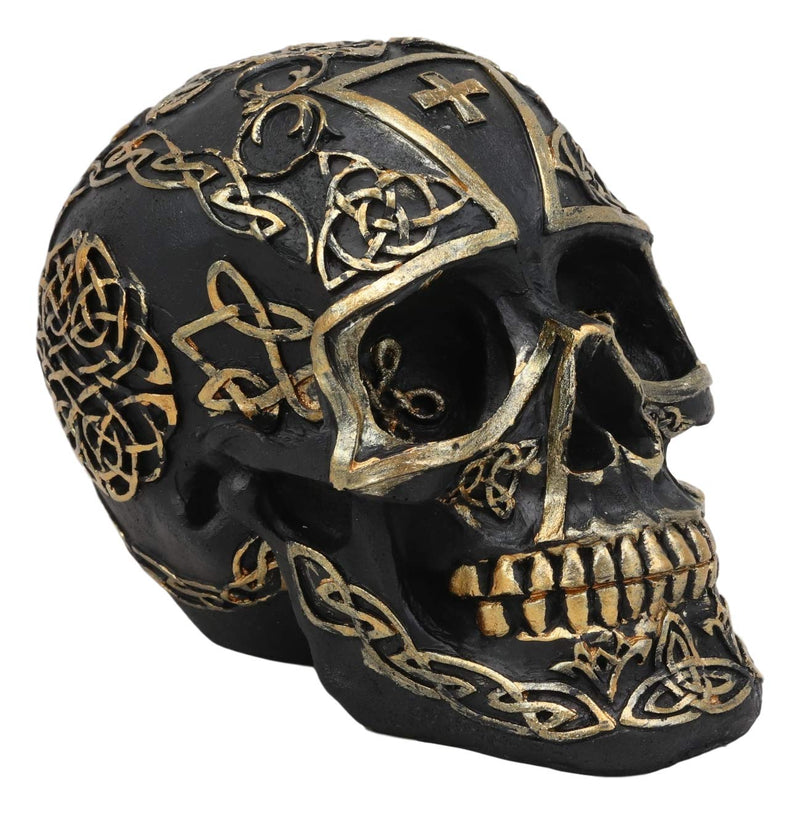 Ebros Celtic Trinity Knotwork Crusader Templar Knights Cross Black Gold Skull Statue