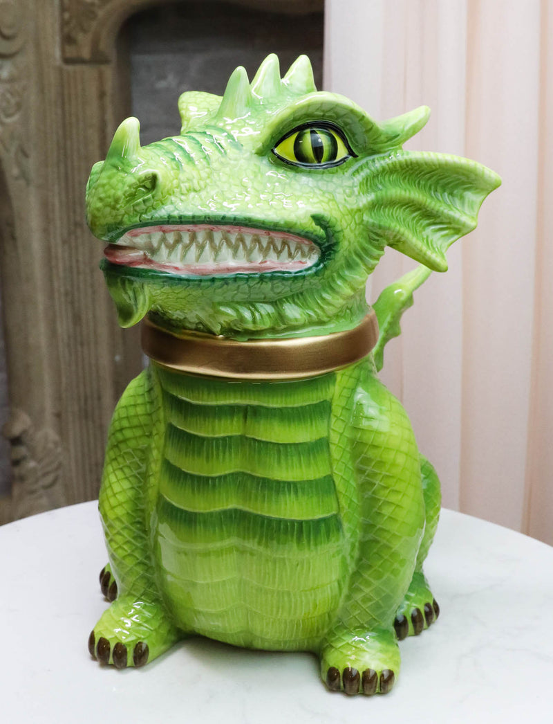 Ebros Medieval Vigilante Fantasy Green Dragon Warrior Ceramic Cookie Jar Figurine 10"H