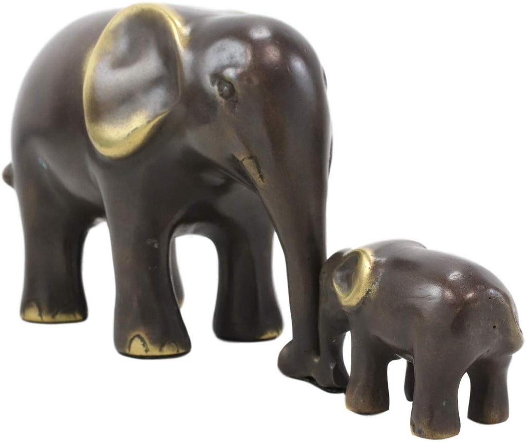 Ebros Brass Metal Safari Elephant Mother and Calf Bonding Scene Statue ...