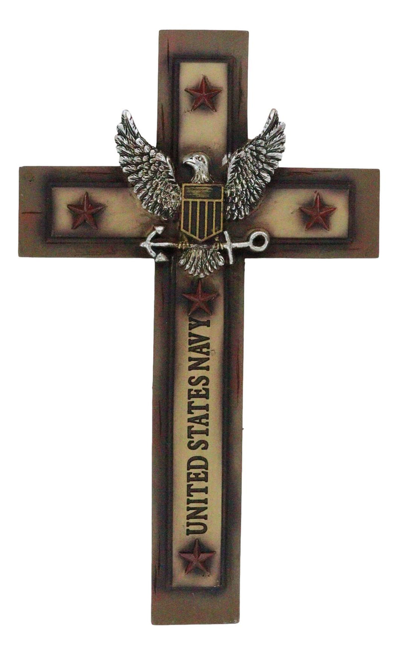 Western Rustic United States Navy with Eagle and Anchor Emblem Wall Cross Plaque