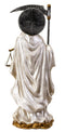 Standing White Santa Muerte With Scythe Scales of Justice And Wise Owl Figurine