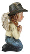 Rustic Western Cowgirl Angel Wearing Hat And Jean Praying On Her Knees Figurine