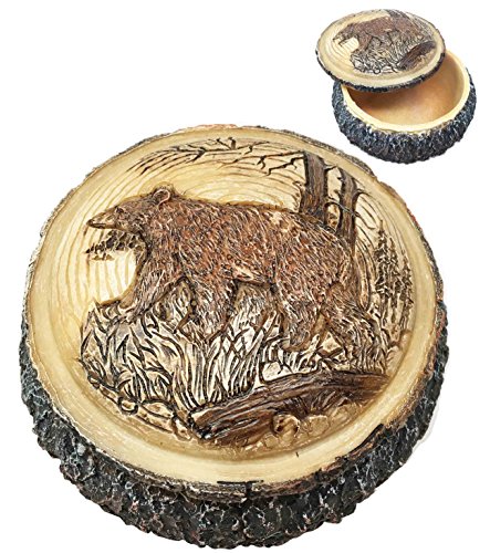 Ebros Gift Beautiful Rustic Faux Wood Grizzly Bear Roaming The Woodlands Rounded Jewelry Box Resin Figurine