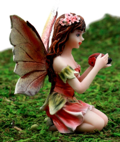 Ebros Gift Enchanted Fairy Garden Kneeling Fairy Holding Ladybug Figurine 3.25" H Miniature Do It Yourself Ideas for Your Home Enchanted Fairy Garden